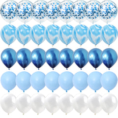 40 Pcs Blue Set Agate Marble Balloons Silver Confetti Balloon Wedding Valentine's Day Baby Shower Birthday Party Decorations