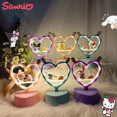 Kawaii Night Light My Melody Cinnamoroll Kuromi Hello Kitty Heart-Shaped Atmosphere Light Bedroom Mini Decorative Lamp Gifts