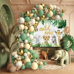 Jungle Safari Grön ballonggirland Arch Kit Barn Födelsedagsfest Tillbehör Rådjur Mönster Guld Latex Ballonger Baby Shower Dekoration