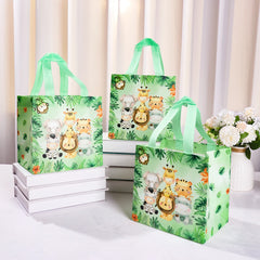 4Pcs Forest Jungle Gift Bags Non-Woven Fabrics Safari Jungle Birthday Party Candy Thank You Bags Baby Shower Party Supplies
