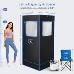 Bärbart basuttält, personligt ångbad inomhus för avkoppling i hemspa, ånggenerator, fjärrkontroll, timer, hopfällbar stol