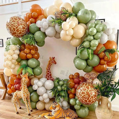 Jungle Safari Grön ballonggirland Arch Kit Barn Födelsedagsfest Tillbehör Rådjur Mönster Guld Latex Ballonger Baby Shower Dekoration