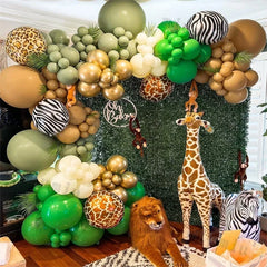 Jungle Safari Grön ballonggirland Arch Kit Barn Födelsedagsfest Tillbehör Rådjur Mönster Guld Latex Ballonger Baby Shower Dekoration