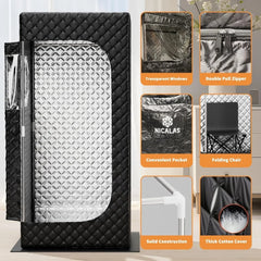 Bärbar ångbastulåda 3L 1500w ångbåt,Bärbart hembastutält Gym & Yoga & Pilates,Personlig ångbastuhem2,6x 2,6x 5,9