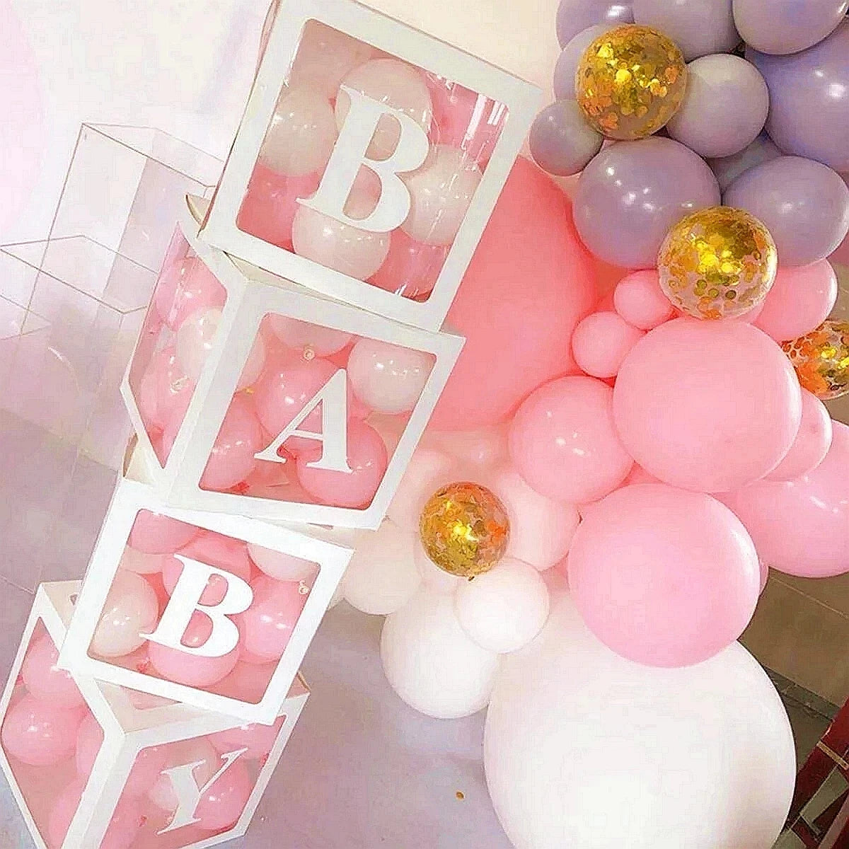 Baby Shower Decoration Transparent Name Balloon Box Frist 1st Birthday Boy Girl Party Babyshower Gender Reveal Baptism Decor