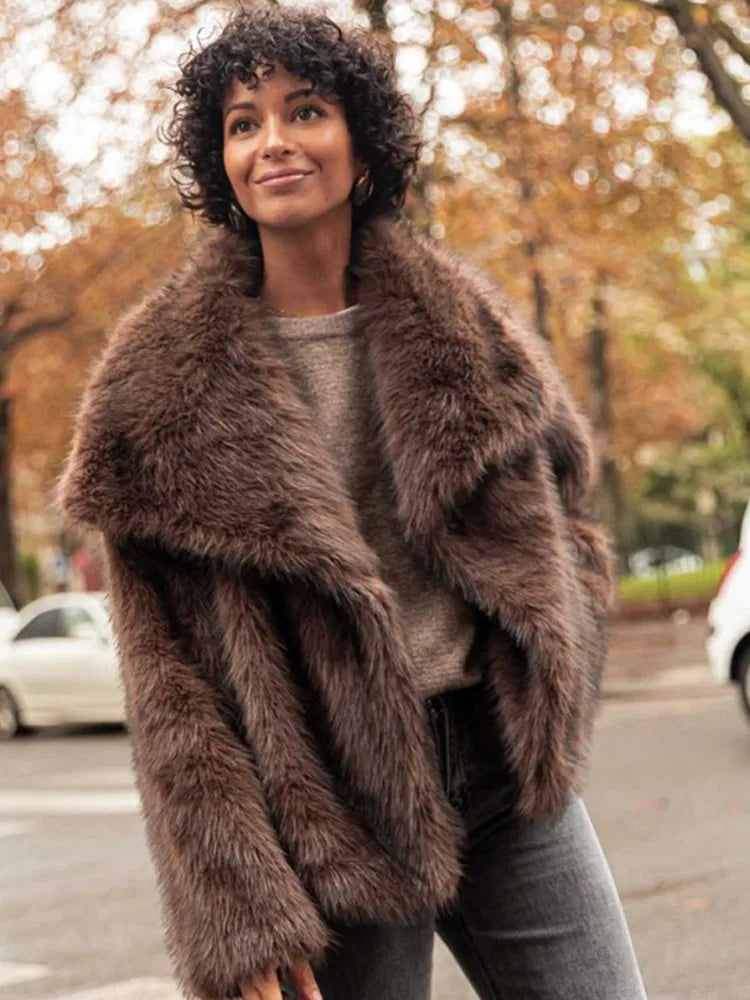 Dark Brown Faux Fur Coat