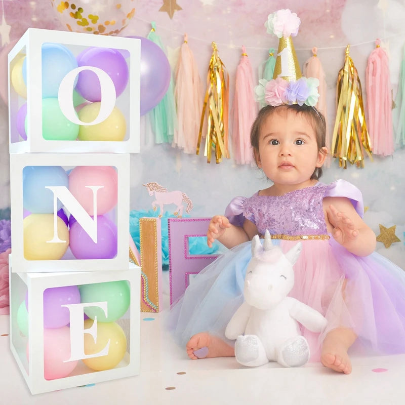 Baby Shower Decoration Transparent Name Balloon Box Frist 1st Birthday Boy Girl Party Babyshower Gender Reveal Baptism Decor