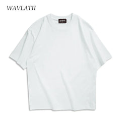 WAVLATII Oversized sommar-t-shirts för kvinnor Herr Brun Casual Kvinna Koreanska Streetwear T-shirts Unisex Basic Solid Ung Cool Toppar