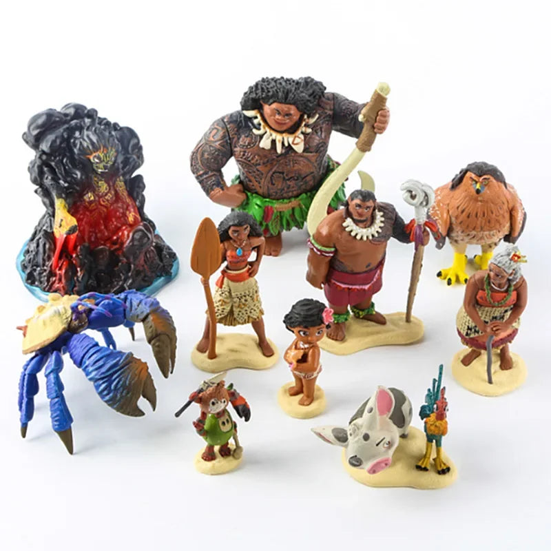 10pcs Disney Movie Moana Princess Legend Vaiana Maui Chief Tui Tala Waialiki Heihei Pua Action Figure Decor Model Toys Kids Gift