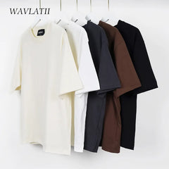 WAVLATII Oversized sommar-t-shirts för kvinnor Herr Brun Casual Kvinna Koreanska Streetwear T-shirts Unisex Basic Solid Ung Cool Toppar