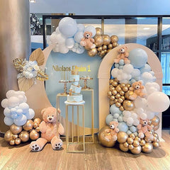 Pastellblå ballongsats Babyblå vitguld ballong girlandbåge Födelsedagsfest Baby shower Kön Avslöja Examen Dekoration