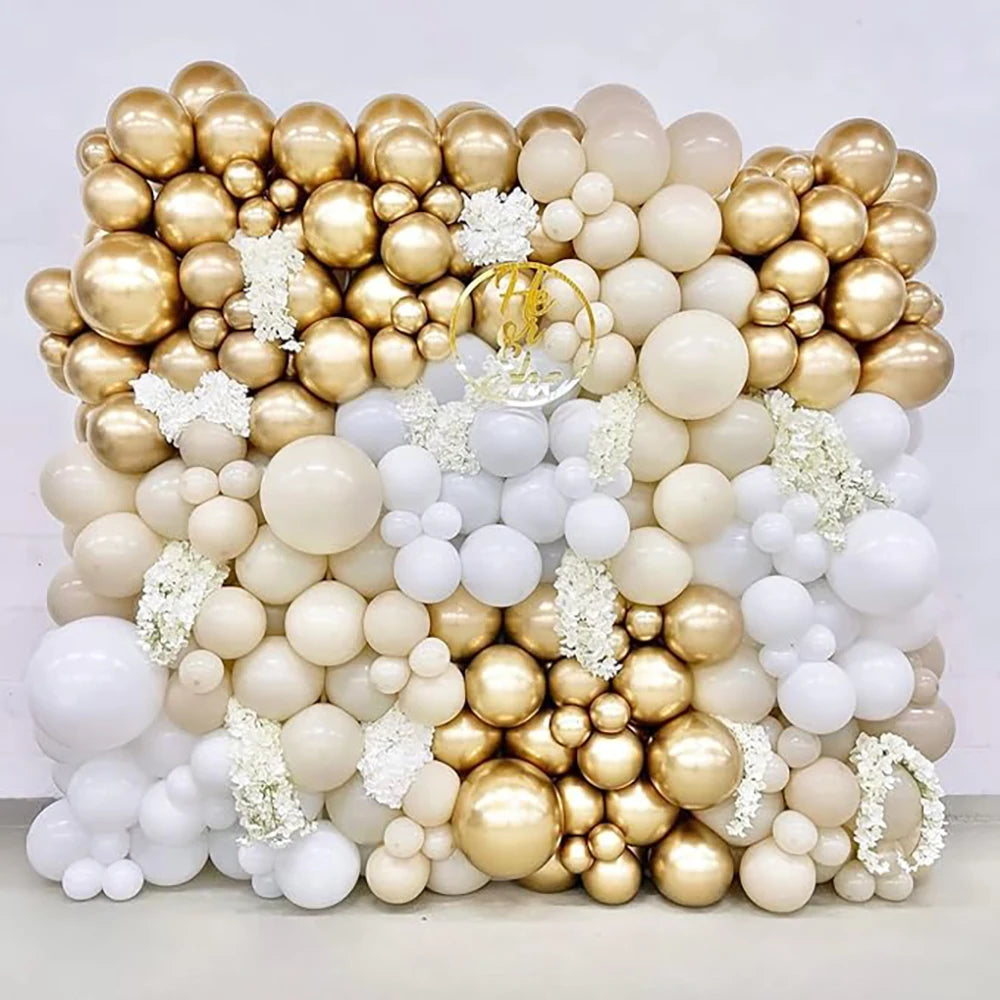 95pcs Sand White Balloon Garland White Gold Latex Balloons Arch Kit Birthday Party Baby Shower Baptism Wedding Bridal Decoration