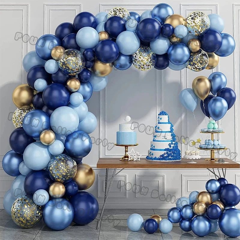 Blue Birthday Balloons Arch Kit Birthday Decorations Gold Confetti Navy Blue Baloon Boy Girl Baby Shower Wedding Baptism Decors