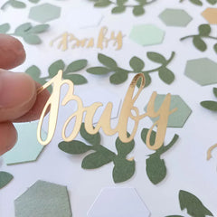 Oh Baby Confetti Jungle Safari Baby födelsedag papperslappar Babyshower Pojke eller flicka Eucalyptus blad Konfetti Dop &amp; dop