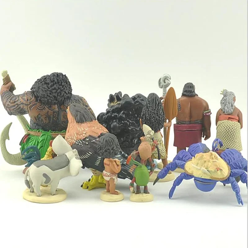 10pcs Disney Movie Moana Princess Legend Vaiana Maui Chief Tui Tala Waialiki Heihei Pua Action Figure Decor Model Toys Kids Gift