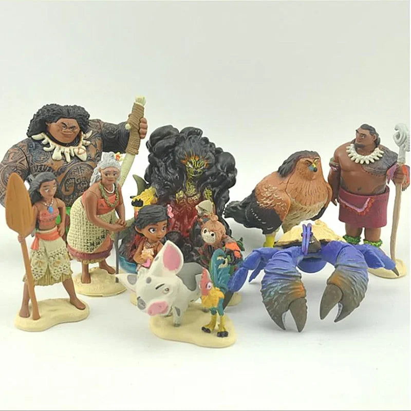 10pcs Disney Movie Moana Princess Legend Vaiana Maui Chief Tui Tala Waialiki Heihei Pua Action Figure Decor Model Toys Kids Gift