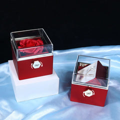 360 Degree Rotatable Preserved Real Rose Ring Box Necklace Jewelry Valentine Forever Roses Case For Proposal Wedding Gift