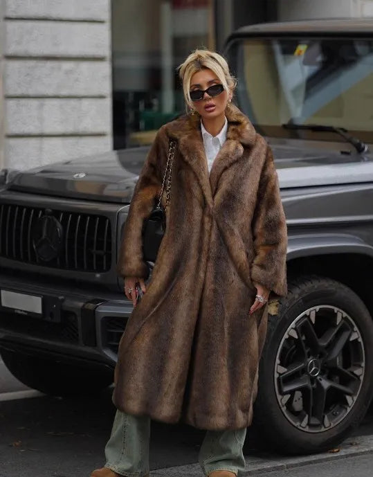 Dark Brown Faux Fur Coat