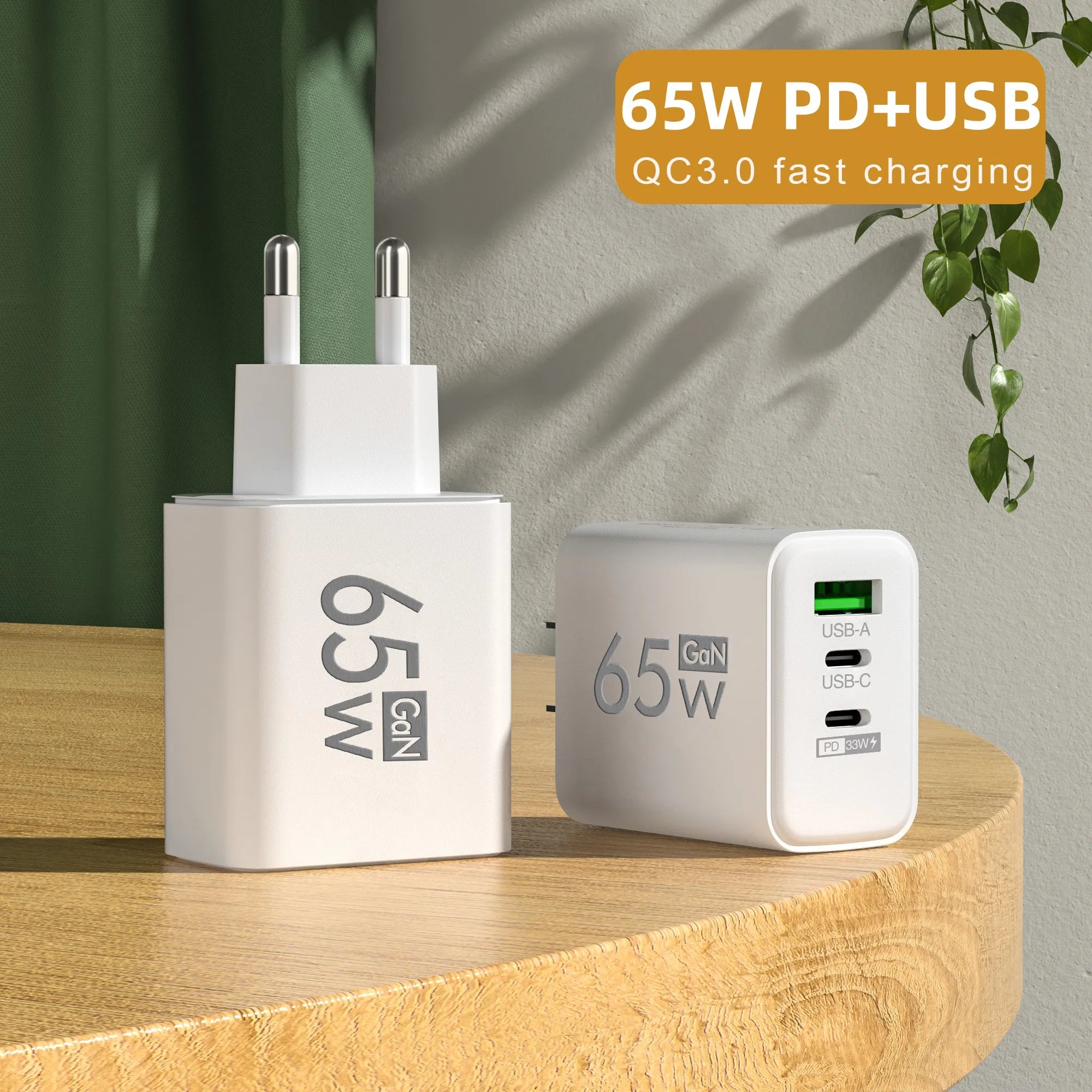 65W GaN USB Charger Fast Charging Quick Charger3.0 Travel Charger For iPhone 15 Samsung Xiaomi Mobile Phone Adapter EU US Plug