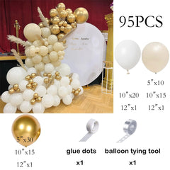 95pcs Sand White Balloon Garland White Gold Latex Balloons Arch Kit Birthday Party Baby Shower Baptism Wedding Bridal Decoration