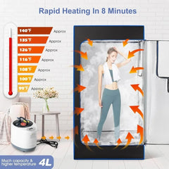 Bärbart basuttält, personligt ångbad inomhus för avkoppling i hemspa, ånggenerator, fjärrkontroll, timer, hopfällbar stol