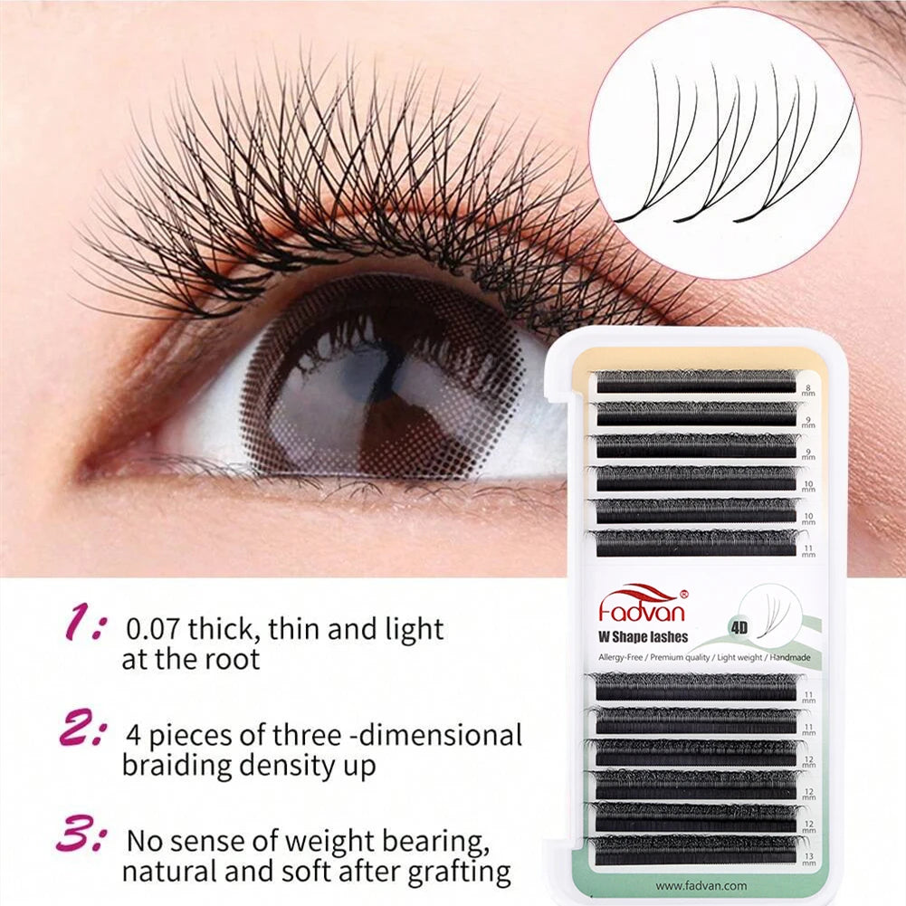 Fadvan 4D W In Shape Eyelash Extension Premade Volume Fans Soft Style Mink Easy To Embellish Natural False Eyelashes