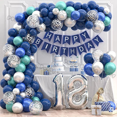 Blue Birthday Balloons Arch Kit Birthday Decorations Gold Confetti Navy Blue Baloon Boy Girl Baby Shower Wedding Baptism Decors