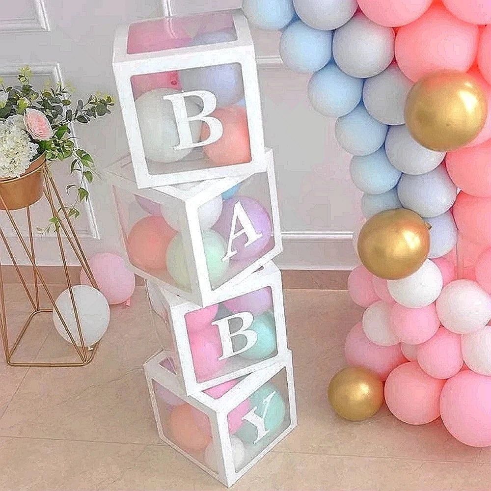 Baby Shower Decoration Transparent Name Balloon Box Frist 1st Birthday Boy Girl Party Babyshower Gender Reveal Baptism Decor