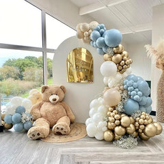 Pastellblå ballongsats Babyblå vitguld ballong girlandbåge Födelsedagsfest Baby shower Kön Avslöja Examen Dekoration