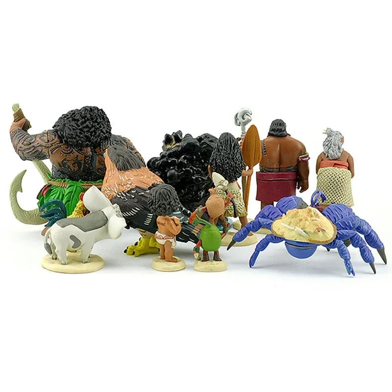 10pcs Disney Movie Moana Princess Legend Vaiana Maui Chief Tui Tala Waialiki Heihei Pua Action Figure Decor Model Toys Kids Gift