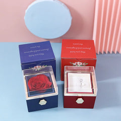 360 Degree Rotatable Preserved Real Rose Ring Box Necklace Jewelry Valentine Forever Roses Case For Proposal Wedding Gift