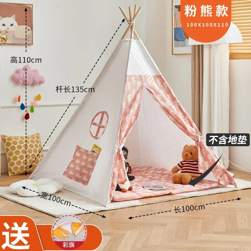 1.35M Children's Tent Teepee Tent for Kids Portable Tipi Infantil House for Kids Play House Kids Tents Lights Decoration Carpet