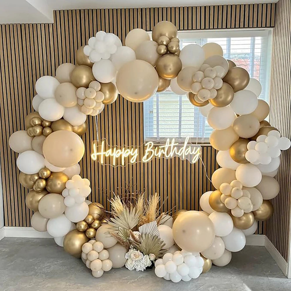 95pcs Sand White Balloon Garland White Gold Latex Balloons Arch Kit Birthday Party Baby Shower Baptism Wedding Bridal Decoration