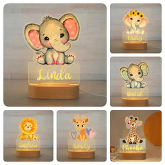 Personlig USB NightLight Anpassat namn Akryllampa Djurdesign Baby Barn Sovrum Heminredning Födelsedag Jubileumspresent