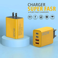 Total 120W USB Type C Charger 4 Port Fast Charging USB Phone Charger Adapter For iPhone Samsung Xiaomi Quick Charge Wall Charger