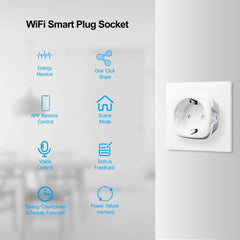 Tuya 16A 20A EU Smart Socket WiFi Smart Plug Med Power Monitoring Timing Funktion Röststyrning Alexa Google Assitant