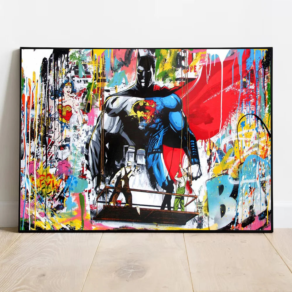 Abstract Street Art Superman Posters Graffiti Canvas Prints Comic Superhero Batman Wall Painting Decoration For Living Room