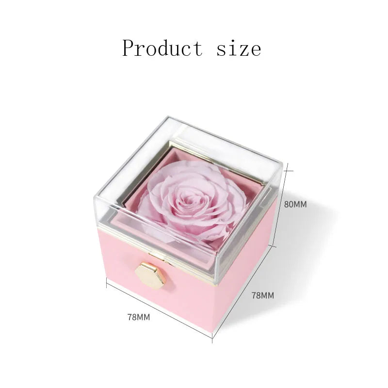 360 Degree Rotatable Preserved Real Rose Ring Box Necklace Jewelry Valentine Forever Roses Case For Proposal Wedding Gift