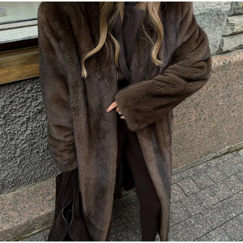 Dark Brown Faux Fur Coat