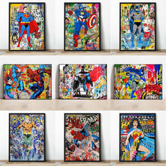 Abstract Street Art Superman Posters Graffiti Canvas Prints Comic Superhero Batman Wall Painting Decoration For Living Room